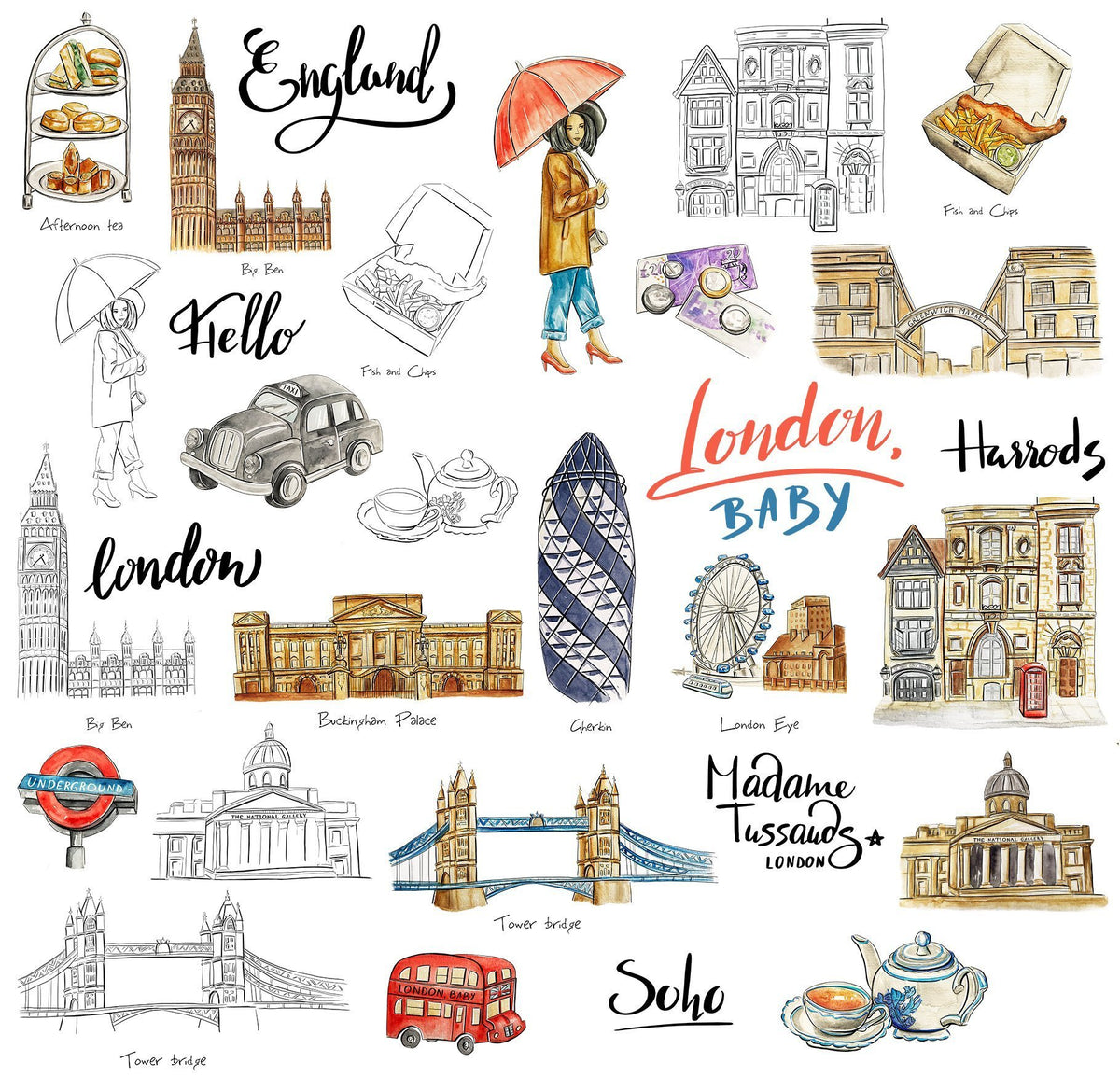 London sticker pack for Travel journal - England UK Trip