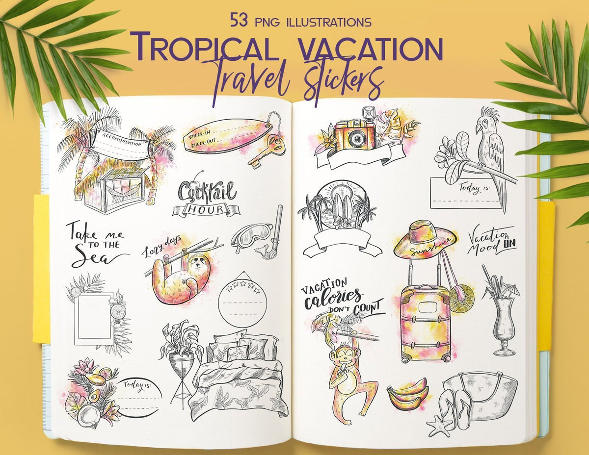 Tropical vacation - Travel journal stickers - Planner sticker