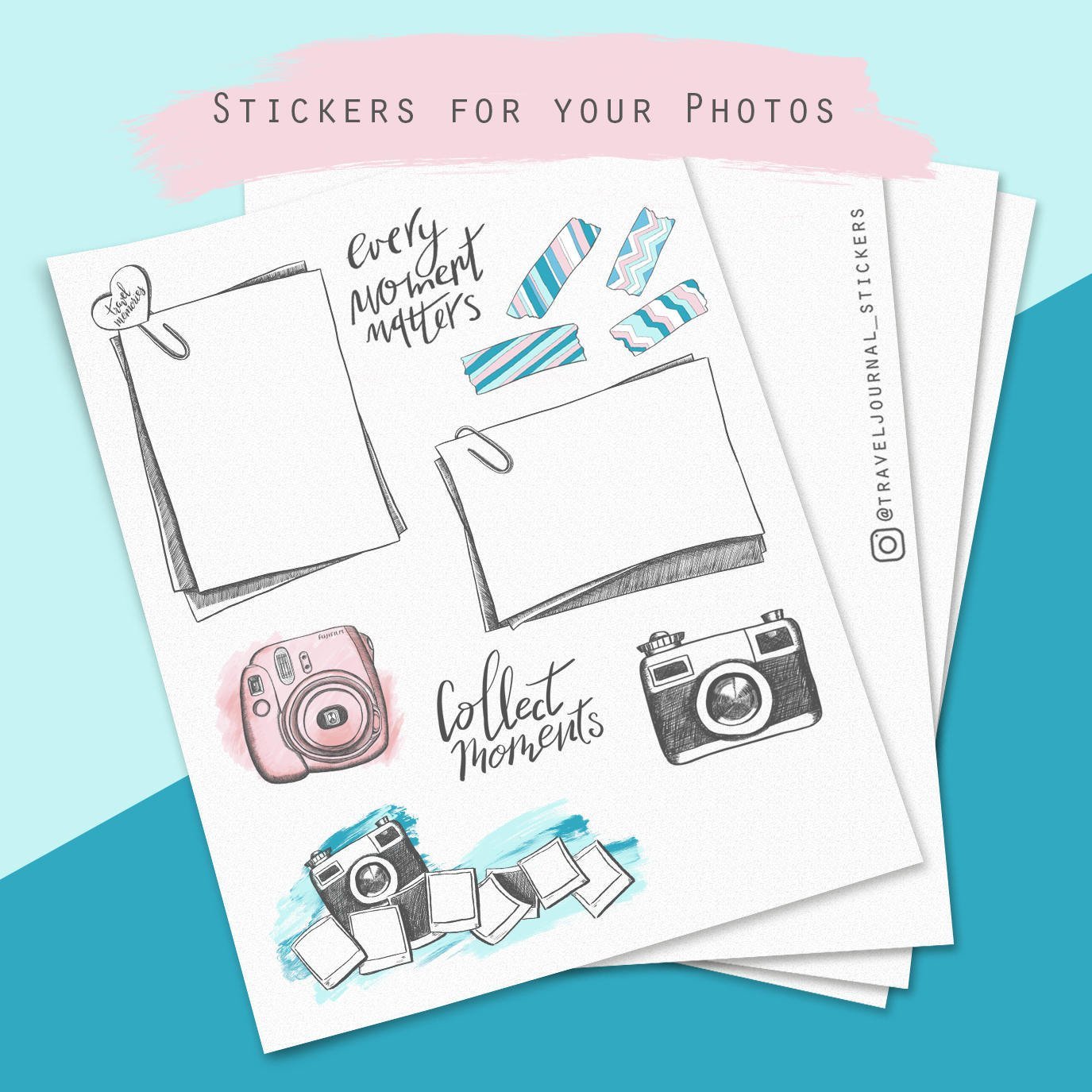 Photo stickers - Camera stickers for planner - Printable Travel journa –  DigitallyWild